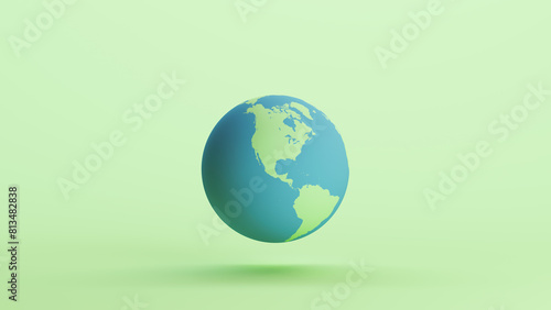 Green blue globe earth north America south America oceans geography mint background 3d illustration render digital rendering