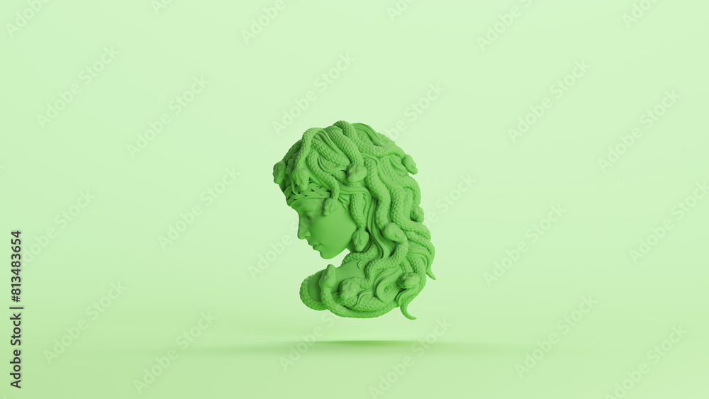 Green Medusa Greek Gorgon Mythology Snakes Monster Soft Tones Mint