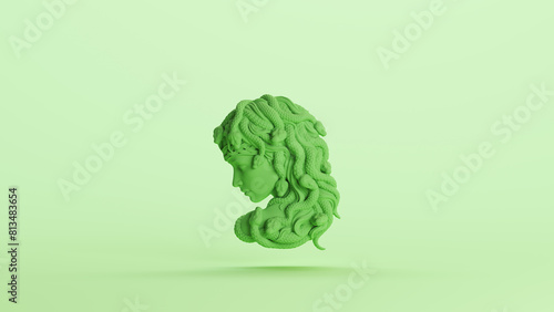Obraz na plátně Green medusa Greek gorgon mythology snakes monster soft tones mint background 3d
