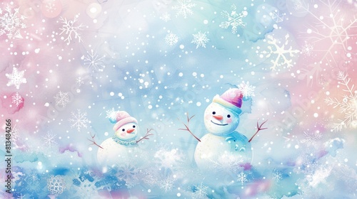 Pastel Winter Wonderland   a whimsical winter wonderland background with soft pastel hues  showcasing sparkling snowflakes  friendly snowmen  and a touch of holiday magic