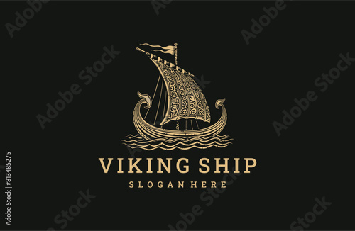 Viking ship logo style icon design template flat vector