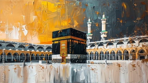 Holy Kaaba in Mecca, Saudi Arabia. A style in oil painting and brush