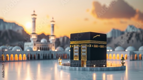 Holy Kaaba in Mecca, Saudi Arabia. Representation in a minimalist style photo
