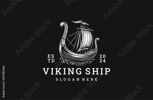 Viking ship logo style icon design template flat vector
