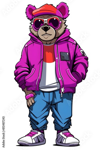 Stylized Bear Character in Vibrant Streetwear Outfit Ready to Hit the Streets photo