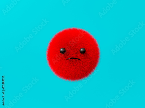3D red fluffy frowning emoji