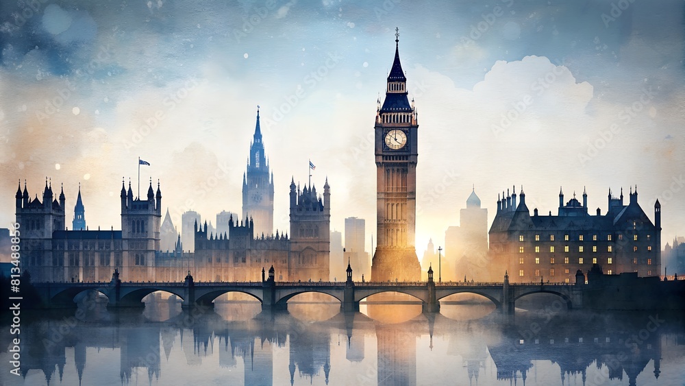 Fototapeta premium Big Ben & London Cityscape: Contemporary Minimalist Double Exposure Collage Art