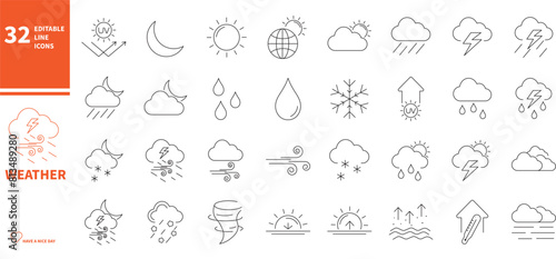 Weather icon set. Symbols of rain, wind, sunshine, climate and weather forecast.