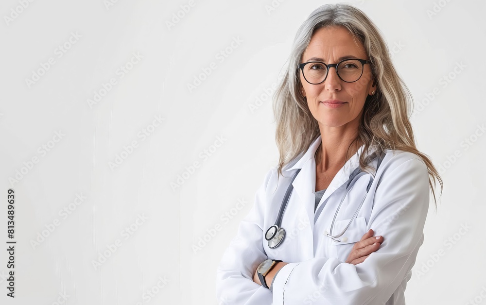 A female doctor with her arms crossed. A female doctor with her arms crossed.