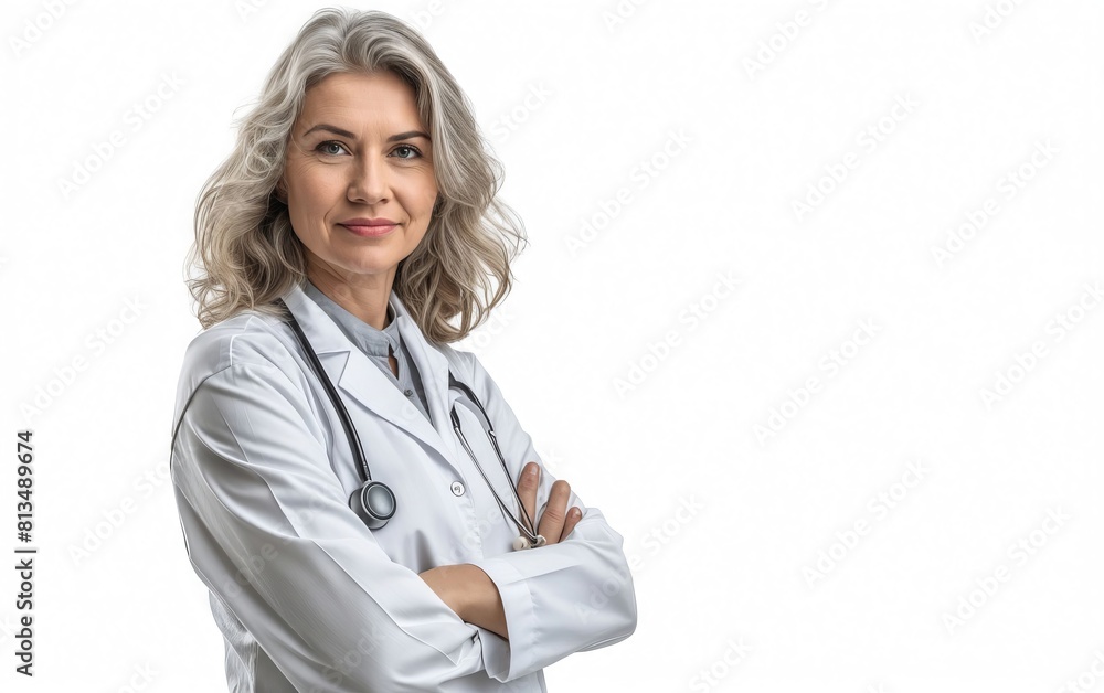 A female doctor with her arms crossed. A female doctor with her arms crossed.