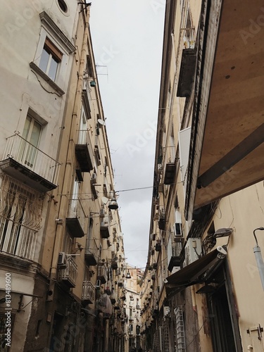 Old historic Italian architecture. Traditional European old town buildings in Naples, Italy. Vacation travel background