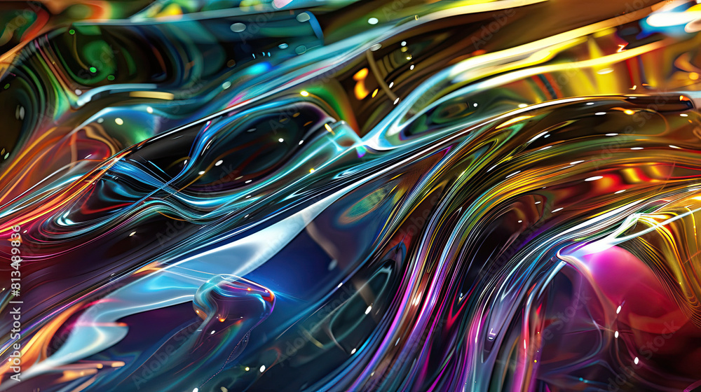 A complex rainbow colors, liquid abstraction on a 3d glass surface A complex rainbow colors, liquid abstraction on a 3d glass surface