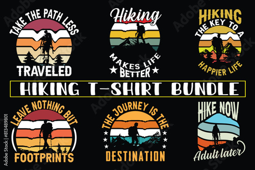 Hiking t shirt design for print on demand, adventure mountain outdoor hiking custom t-shirt design bundle, Adventure is Calling Hiking