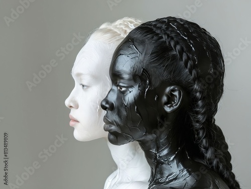 Two black women with braids and black paint.