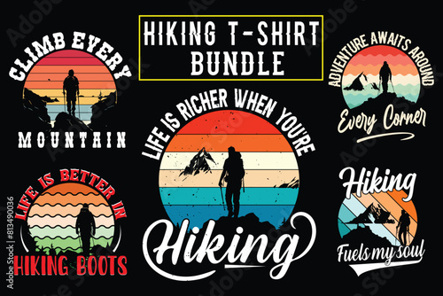 Hiking t shirt design for print on demand, adventure mountain outdoor hiking custom t-shirt design bundle, Adventure is Calling Hiking