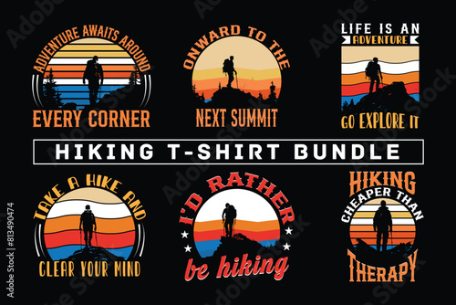 Hiking t shirt design for print on demand, adventure mountain outdoor hiking custom t-shirt design bundle, Adventure is Calling Hiking