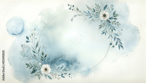 Watercolor Painting of Flowers and Leaves on White Background