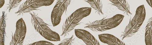 Seamless natural background of feathers in brown color | Digital illustration