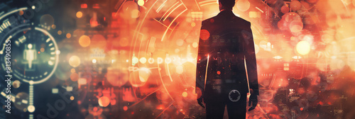 abstract background, depicting a very futuristic future, business man.