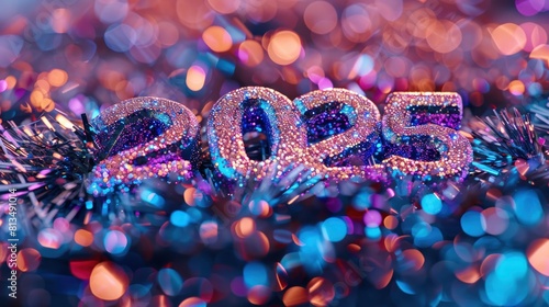 a dazzling photo featuring the text "2025" adorned with shimmering sequins, capturing the excitement of the New Year celebration.