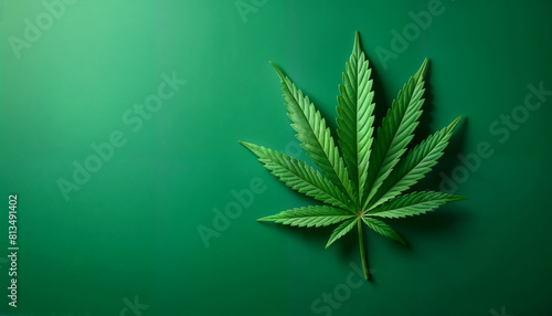 Cannabis Leaf on Green Background with copyspace