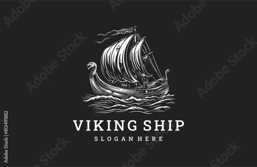 Viking ship logo style icon design template flat vector