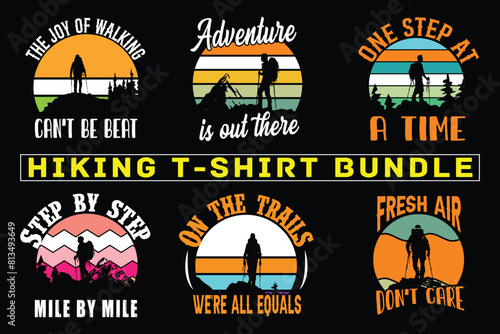 Hiking t shirt design for print on demand, adventure mountain outdoor hiking custom t-shirt design bundle, Adventure is Calling Hiking