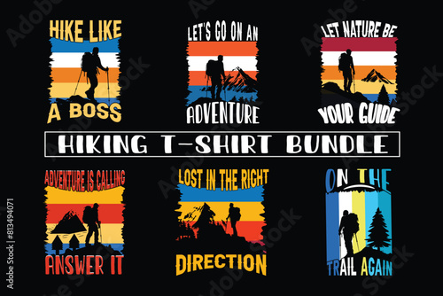 Hiking t shirt design for print on demand, adventure mountain outdoor hiking custom t-shirt design bundle, Adventure is Calling Hiking