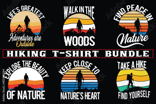 Hiking t shirt design for print on demand, adventure mountain outdoor hiking custom t-shirt design bundle, Adventure is Calling Hiking
