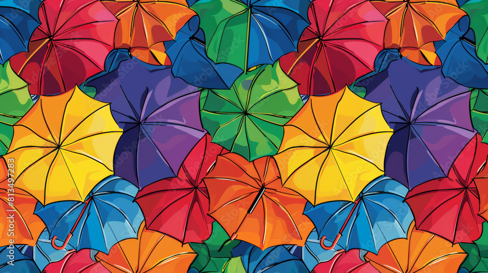 Seamless pattern background with a multitude of colorful umbrellas. Seamless pattern background with a multitude of colorful umbrellas.