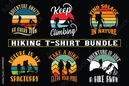 Hiking t shirt design for print on demand, adventure mountain outdoor hiking custom t-shirt design bundle, Adventure is Calling Hiking