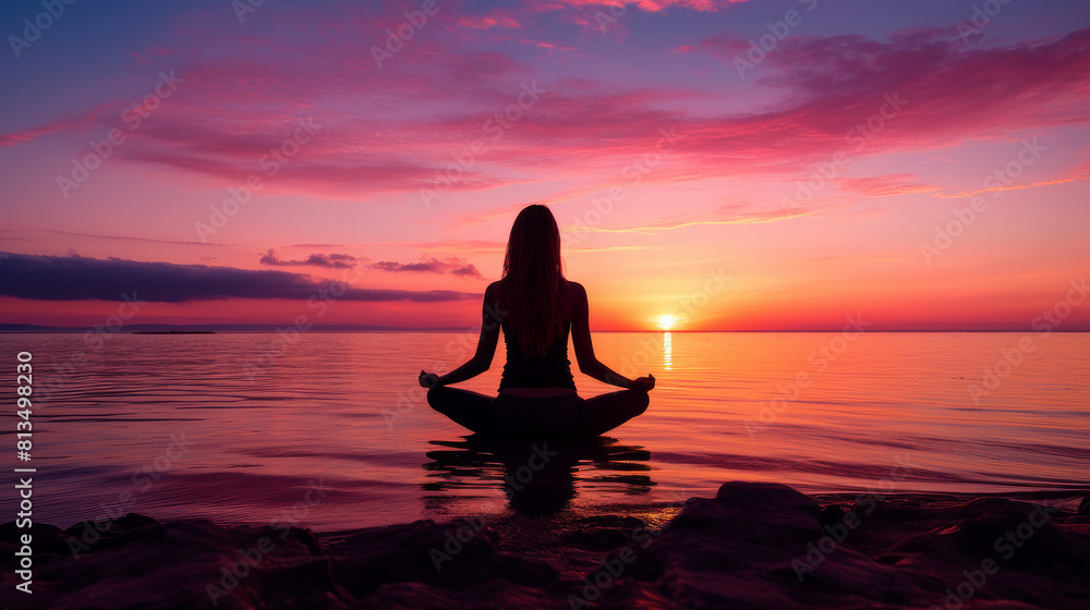 Woman girl happy smiling white Caucasian doing sports and yoga on the ocean shore against the backdrop of the sun, uniting with nature. Woman girl happy smiling white Caucasian doing sports and yoga on the ocean shore against the backdrop of the sun, uniting with nature.
