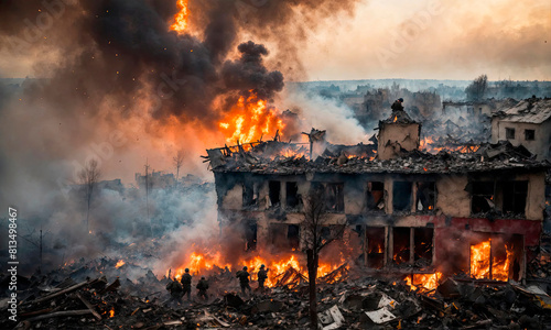 War in Ukraine explosions flag. selective focus.