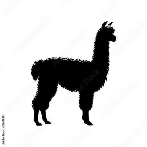 Minimalist Alpaca Silhouette- Captured in Vector Art, Embracing the Serenity of Mountain Landscapes- Alpaca Illustration- Alpaca Vector.