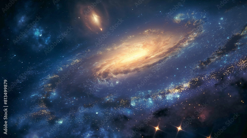 Fototapeta premium A spiral galaxy in the cosmos, emitting light and depicting the vastness of space.