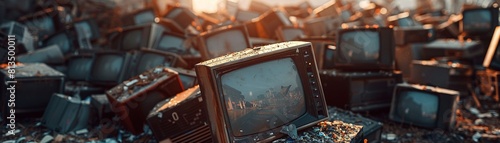 A pile of outdated computer monitors sits abandoned, a stark reminder of the environmental problems caused by electronic waste  8K , high-resolution, ultra HD,up32K HD photo