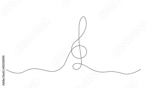 Hand drawn treble clef one line. Continuous Music key note icon. Thin line of treble clef. Melody concept. Vector illustration