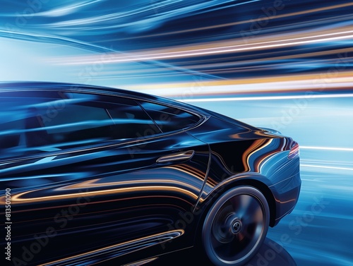 Sleek car speeding with dynamic motion blur and light streaks. © cherezoff