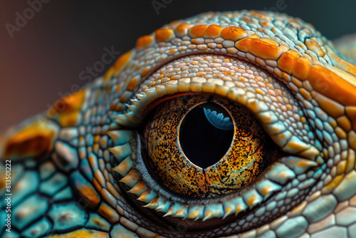 A close up of a colorful lizards eye photo