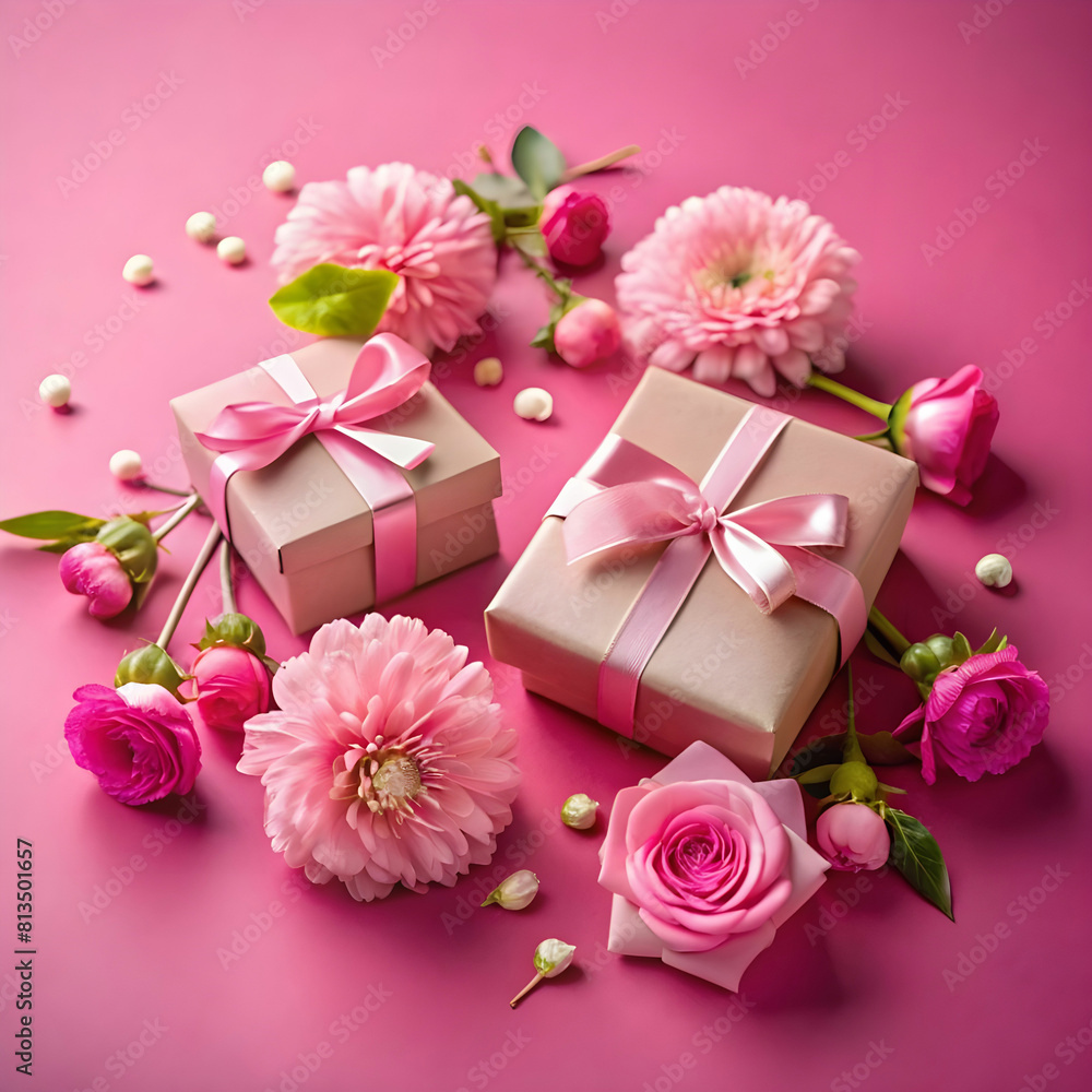 Romantic Surprise: Pink Gift Box Adorned with Rose Petals Romantic Surprise: Pink Gift Box Adorned with Rose Petals