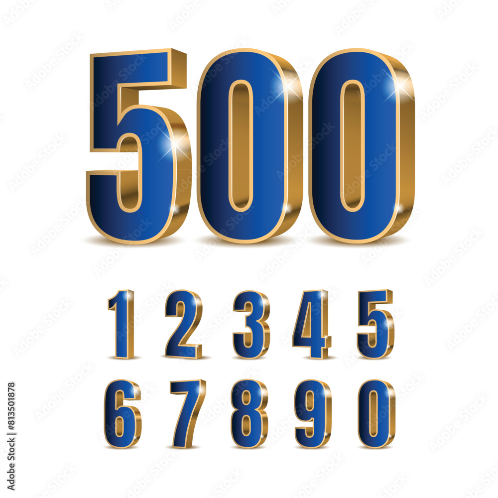 3d blue numbers with golden outline. Symbol set. Vector illustration 3d blue numbers with golden outline. Symbol set. Vector illustration