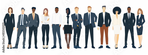 A set of business people standing and talking with smartphones, vector illustration on a white background. 
