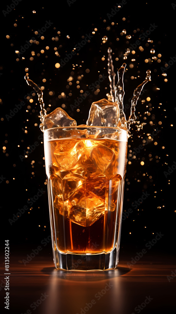 A glass of soda with ice cubes A glass of soda with ice cubes