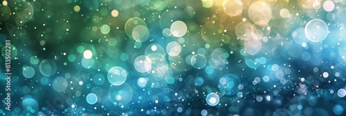 Abstract blur bokeh banner background. Rainbow colors, pastel blue, green, gold yellow, white silver bokeh background
