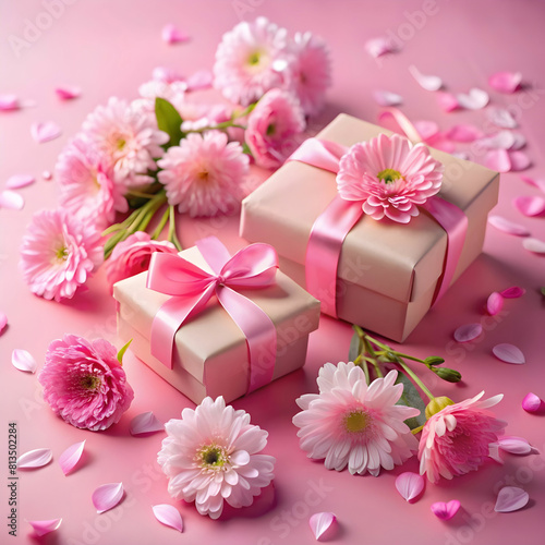 Romantic Surprise: Pink Gift Box Adorned with Rose Petals