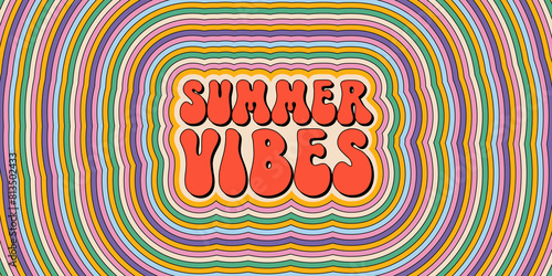 Summer Vibes, Retro 70s groovy background, cute funky hippy style