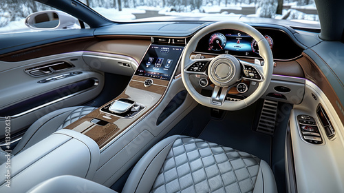 A luxury car interior. Modern and comfortable car. Generative AI. © visoot
