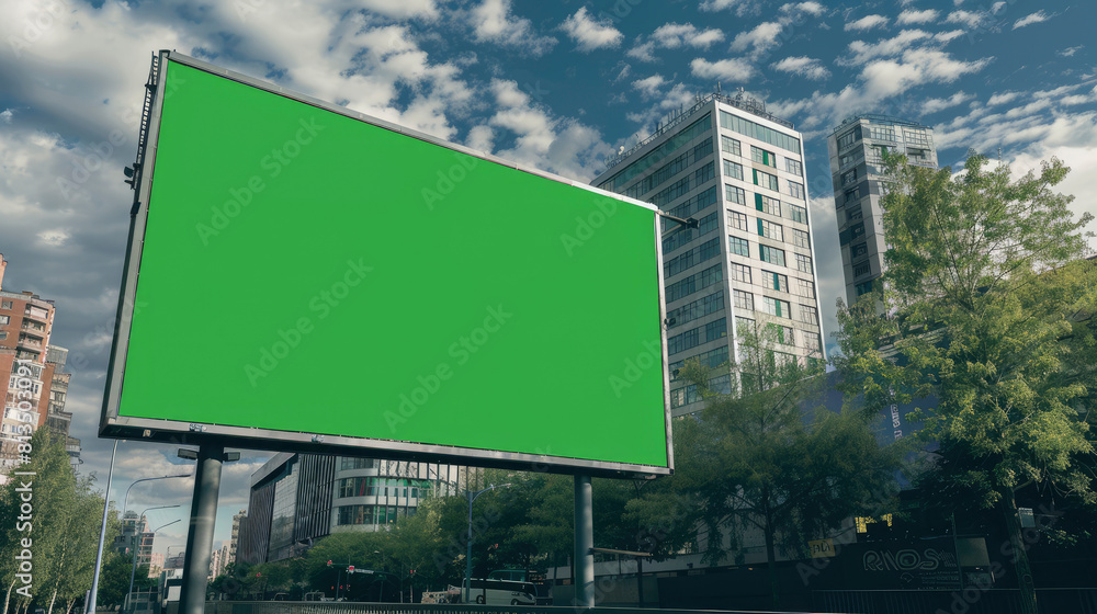 Fototapeta premium green screen billboard for text input in city