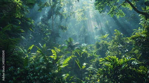 The Amazon buzzes with activity as unseen creatures roam beneath the dense canopy  their presence felt through the distant roar and mysterious calls that permeate the air.