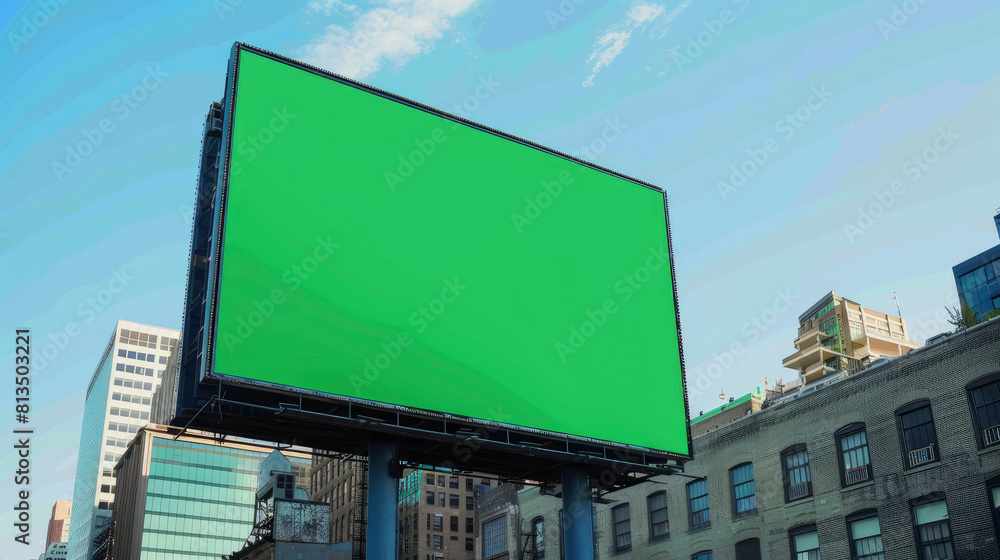 green screen billboard for text input in city, morinng green screen billboard for text input in city, morinng